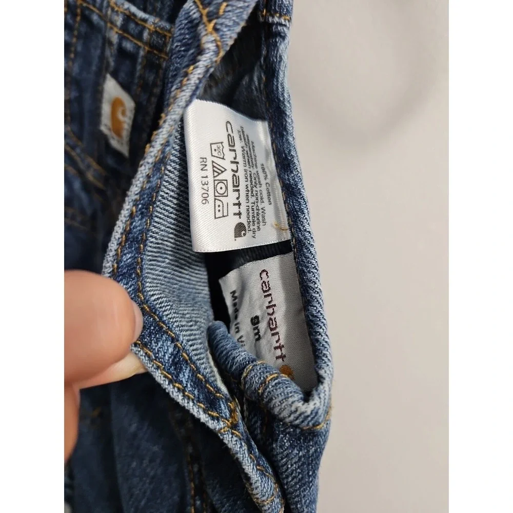 CARHARTT Bib Overalls Denim Jean Size Infant 9 Months Baby Snap Closure Cotton